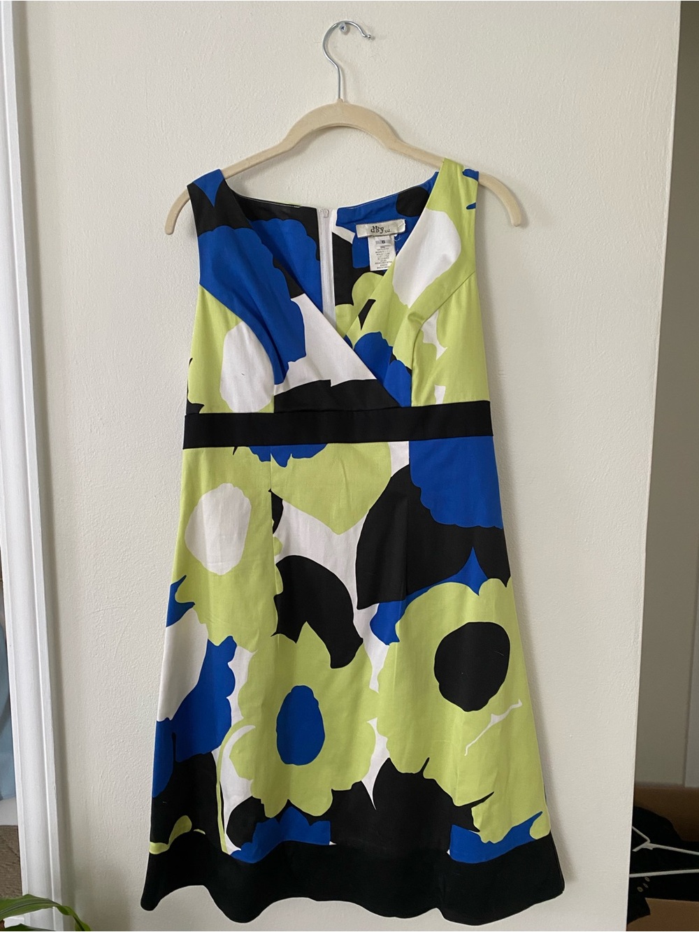 Sleeveless Floral A-Line Mini Dress in Lime Green, Blue & Black